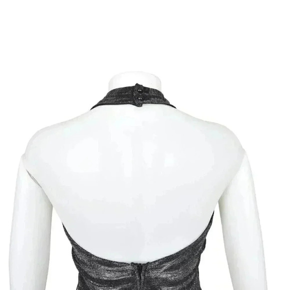 Vintage Kiki Halter Pleated Maxi Dress Metallic Silver Black Mobwife Size Medium - Picture 9 of 16